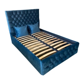 Pat dormitor Cyntia, matrimonial, tapitat, cu lada, albastru royal, 160 x 200 cm, H130 cm, 3C