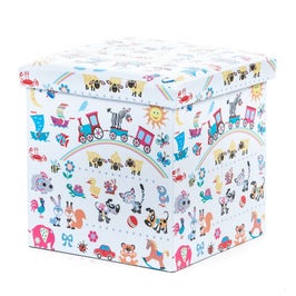 Taburet Design Toys tip cub, cu spatiu de depozitare, pliabil, patrat, imitatie piele multicolora, 38 x 38 x 38 cm