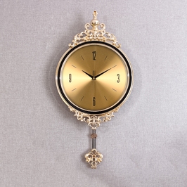 Ceas de perete D4206, analog, asimetric, metal, auriu, 32 x 66 cm