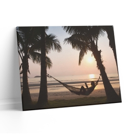 Tablou canvas luminos Hamac intre palmieri, Picma, dualview, panza + sasiu lemn, 60 x 90 cm