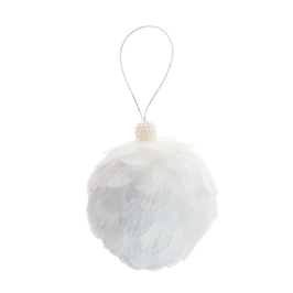 Glob decorativ Craciun, pene, alb, 8 cm, SYPMQB-1022316