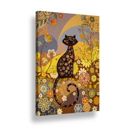 Tablou canvas Flower Cat, SimplyArt, standard, panza + sasiu lemn de brad, 40 x 30 cm