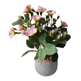 Planta artificiala cu flori 7272-42, in ghiveci, roz + verde, 27 cm