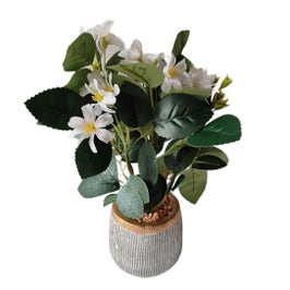 Planta artificiala cu flori 7272-47, in ghiveci, alb + verde, 27 cm