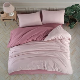 Lenjerie de pat Caressa Rose, 2 persoane, bumbac, roz, 4 piese