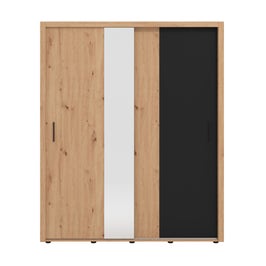 Dulap dormitor Atlas 170, stejar artisan +  negru, 2 usi glisante, cu oglinda si rama, 169.8 x 58.6 x 206 cm, 3C