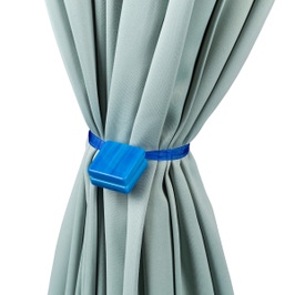 Clema cu magnet pentru perdea si draperie, SN Deco, forma patrata, plastic, albastru deschis, set 2 bucati