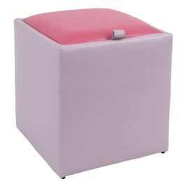 Taburet Box tip cub, cu spatiu depozitare, fix, patrat, imitatie piele, mov + roz, 37 x 37 x 41 cm