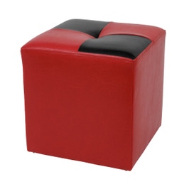 Taburet Cool tip cub, fix, patrat, imitatie piele, rosu + negru, 35 x 35 x 36 cm