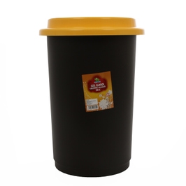 Cos gunoi colectare selectiva Plastina din plastic, forma cilindrica, negru, cu capac galben, 50L