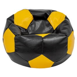 Fotoliu puf Mondo Ball, imitatie piele, negru + galben, D74 cm