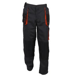 Pantalon Classic Simplu, tercot, poliester + bumbac, gri inchis + negru + portocaliu, marimea 56