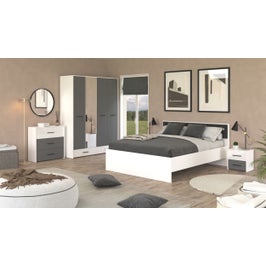 Dormitor complet Varadero 3F, dulap 4 usi, alb + gri, 5 piese, 9C