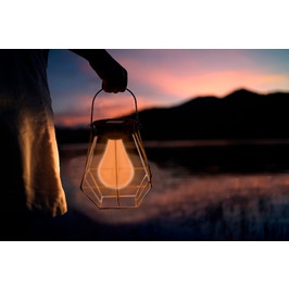 Lampa solara LED Hoff, felinar cu bec filament, metal + plastic, H 17 cm, negru, exterior