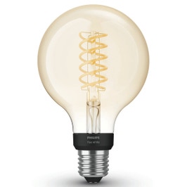 Bec inteligent LED Philips Hue glob G93 E27 7W 550lm lumina calda 2100 K, Wi-Fi, dimabil, cu filament