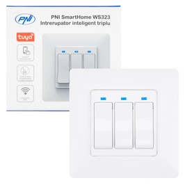 Intrerupator triplu inteligent SmartHome WS323, wi-fi, control distanta si comenzi vocale, programabil, alb