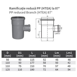 Ramificatie PP HTEA, pentru scurgere, D 50 x 40 mm, 87 grade