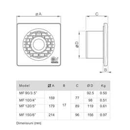 Ventilator axial cu timer Vortice Punto Filo MF 100/4", D 100 mm, 15 W, 85 mc/h, 11127