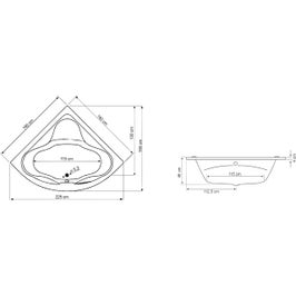 Cada baie simetrica, pe colt, West Massimo, masca si suport incluse, 160 x 160 cm