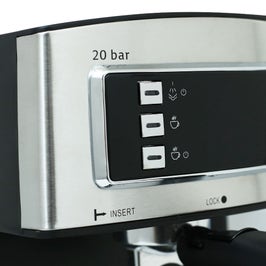 Espressor cafea Samus Espressimo 20 Silver, cafea macinata, 20 bar, 850 W, capacitate 1.6 l, plita preincalzire a cestilor, selector nivel abur, indicatoare luminoase, argintiu + negru