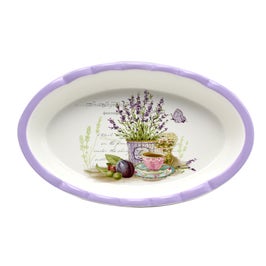 Platou HC8144A-S08, model lavanda, forma ovala, ceramica, alb + violet, 39 x 23 cm