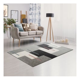 Covor living / dormitor Carpeta Soho 49351-16841, 80 x 150 cm, polipropilena frize, roz prafuit + crem + bleu + gri + negru, dreptunghiular