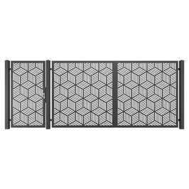 Porti metalice din tabla decupata, set poarta pietonala (stanga) si poarta auto, aluminiu, negru (RAL 9005), M23, 4280 x 1800 mm