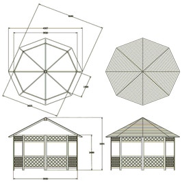 Foisor gradina Daf octogonal, din lemn, 3.92 x 3.62 m