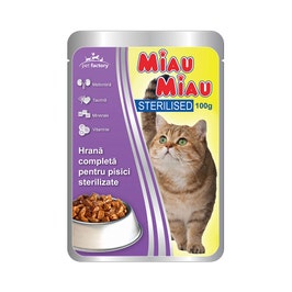 Hrana umeda pentru pisici sterilizate, Miau Miau, adult, carne de pui, 100g