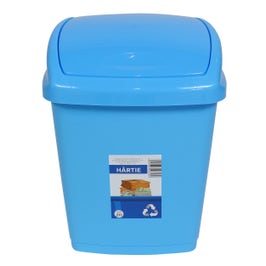 Cos gunoi Agora Plast din plastic, forma dreptunghiulara, albastru, cu capac batant, 27 L