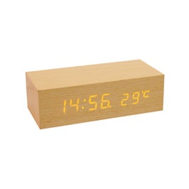 Ceas birou OC 02, digital, afisare temperatura, functie de amanare, 22 x 6.7 x 10 cm, finisaj stejar