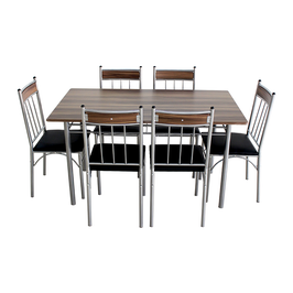 Set masa fixa cu 6 scaune tapitate AA0180, bucatarie, maro + negru, 1C