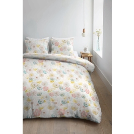 Lenjerie de pat Junia Yellow, 2 persoane, bumbac 100%, model floral, 4 piese