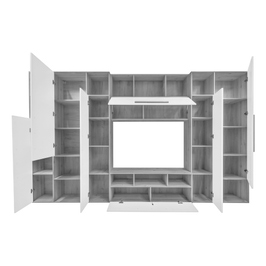 Biblioteca living Lana, stejar nordic + alb lucios, 332 cm, 6C