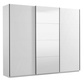Dulap dormitor Ksanti 270 U, alb mat + folie lucioasa alba, 3 usi glisante, cu oglinda, 262.5 x 65.5 x 224 cm, 10C