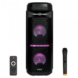 Boxa portabila activa Samus Ibiza 6.5, 70 W, Bluetooth, USB, micro SD card slot, Aux in, radio FM, afisaj LED, lumina pe difuzor, negru, microfon, telecomanda