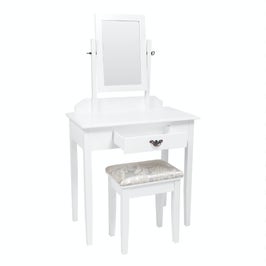 Masa de toaleta / machiaj + scaun Etienne, cu sertar si oglinda, alba, 70 x 40 x 130 cm
