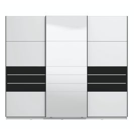 Dulap dormitor Lusitano 270, alb mat + sticla vopsita negru, 3 usi glisante, cu oglinda, 262.5 x 65.5 x 224 cm, 9C