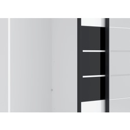 Dormitor complet Lusitano 270, alb + sticla vopsita negru + gri, 5 piese, 15C