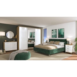 Comoda dormitor Mondego 2K4F, cu usa + 4 sertare, stejar artisan + alb mat + folie lucioasa alba, 108 x 87 x 40 cm, 2C