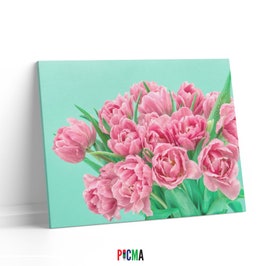 Tablou canvas luminos Buchet lalele roz, Picma, dualview, panza + sasiu lemn, 60 x 90 cm