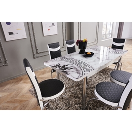 Set masa extensibila cu 6 scaune tapitate Orhidee, bucatarie, negru + alb, 3C