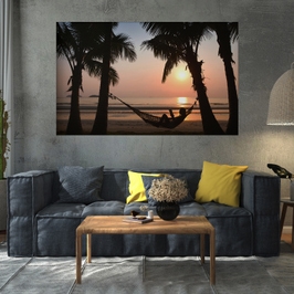 Tablou canvas Hamac intre palmieri, Picma, standard, panza + sasiu lemn, 80 x 120 cm