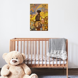 Tablou canvas Flower Cat, SimplyArt, standard, panza + sasiu lemn de brad, 60 x 40 cm