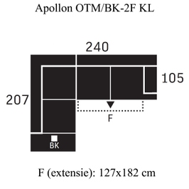 Coltar living extensibil pe dreapta Apollon OTM/BK-2F KL, cu lada, gri, 240 x 207 x 93 cm, 2C