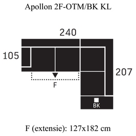 Coltar living extensibil pe stanga Apollon 2F-OTM/BK KL, cu lada, gri, 240 x 207 x 93 cm, 2C