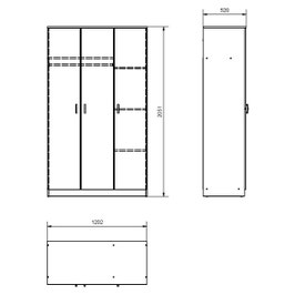 Dulap dormitor Hana 3K, alb, 3 usi, 120 x 52 x 205 cm, 3C