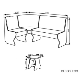 Coltar bucatarie Cleo 2 Eco, cu 2 tabureti, cu lada, maro + stejar bardolino, 158.5 x 108.5 x 86.5 cm 3C