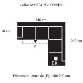 Coltar living extensibil pe stanga MM204 2F-OTM/BK, cu lada, gri deschis, 248 x 213 x 89 cm, 2C