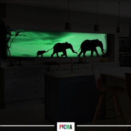 Panou decorativ bucatarie Splashback, compozit, luminescent, SPB 010, elefanti, 2600 x 750 x 3 mm